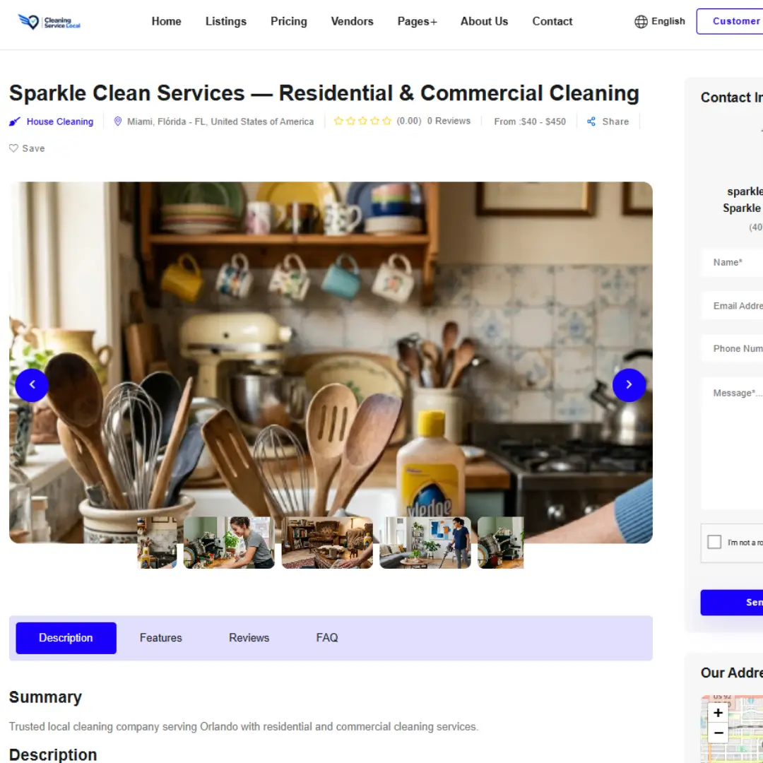 Cleaning business contact section