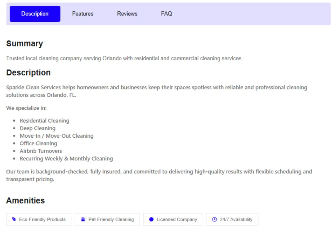 Cleaning business profile description